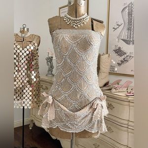 Sororité Collection: Sparkling Diamond Pink Draping Bow Embellished Dress